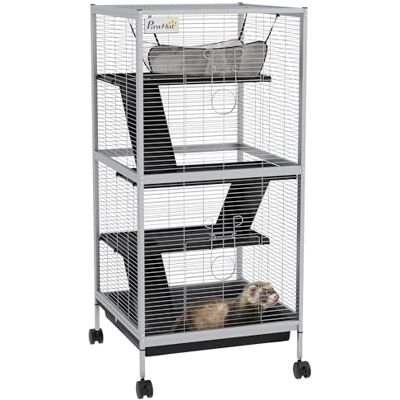 PawHut - Rolling Cage - Grey - With Ramp - Cage PawHut - Rolling Cage - Grey - With Ramp - Cage