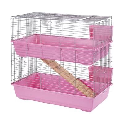 Little-Friends - Indoor Rabbit Cage 100cm - Pink - 2 Tiers - Rabbit Cage Little-Friends - Indoor Rabbit Cage 100cm - Pink - 2 Tiers - Rabbit Cage