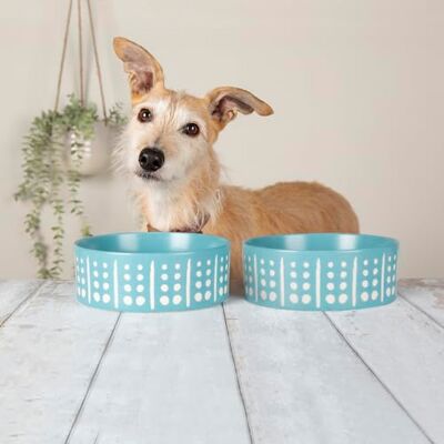 Scruffs Aztec 2pc Ceramic Dog Bowl Set Turquoise 19cm Scruffs Aztec 2pc Ceramic Dog Bowl Set Turquoise 19cm