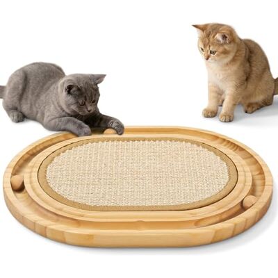 Gimars Oval Cat Scratcher, 2-in-1 Cat Scratching Board with 3 Rolling Balls Wood Track, Non-Slip Premium Wooden Cat Furniture & Sisal Cat Scratching Mat for Indoor Kittens & Small Cats Gimars Oval Cat Scratcher, 2-in-1 Cat Scratching Board with 3 Rolling Balls Wood Track, Non-Slip Premium Wooden Cat Furniture & Sisal Cat Scratching Mat for Indoor Kittens & Small Cats