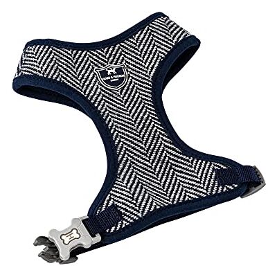 Hugo Boss Tweed Dog Harness No Pull Adjustable Rear Buckle Vest, Navy Herringbone, M Hugo Boss Tweed Dog Harness No Pull Adjustable Rear Buckle Vest, Navy Herringbone, M