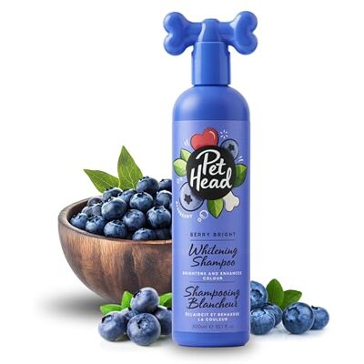 Pet Head Berry Bright Whitening & Colour Enhancing Dog Shampoo Blueberry Scent For Brightening White and Light Dog Coats Neutralises Yellow and Brassy Tones Suitable for Puppies 300ml Pet Head Berry Bright Whitening & Colour Enhancing Dog Shampoo Blueberry Scent For Brightening White and Light Dog Coats Neutralises Yellow and Brassy Tones Suitable for Puppies 300ml