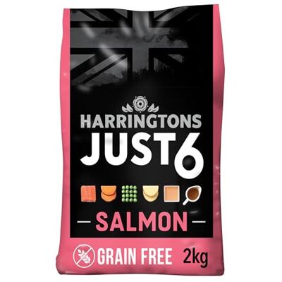 HARRINGTONS Just 6 Complete Dry Adult Dog Food Salmon 2kg (Pack of 4) With Added Fresh Baked Bites Made with Over 50% Meat Just 6 Simple Ingredients Grain Free for Sensitive Tummies HARRINGTONS Just 6 Complete Dry Adult Dog Food Salmon 2kg (Pack of 4) With Added Fresh Baked Bites Made with Over 50% Meat Just 6 Simple Ingredients Grain Free for Sensitive Tummies