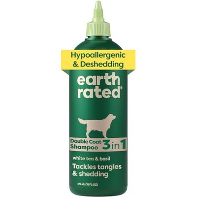 Earth Rated 3-in-1 Deshedding Dog Shampoo and Conditioner, Deodorizing Oatmeal Shampoos for Dogs and Puppies, Great for Smelly Pets, White Tea and Basil Scent, 473 ml Earth Rated 3-in-1 Deshedding Dog Shampoo and Conditioner, Deodorizing Oatmeal Shampoos for Dogs and Puppies, Great for Smelly Pets, White Tea and Basil Scent, 473 ml