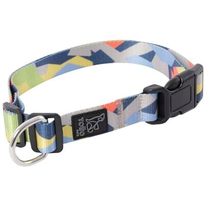 Totto Collar for Medium Dogs, Model Mylu, Size M, Adjustable Dog Collar, Heavy Duty Hardware, Safety Plate, D-Ring for Leash, Multi-Coloured Geommyn Print Totto Collar for Medium Dogs, Model Mylu, Size M, Adjustable Dog Collar, Heavy Duty Hardware, Safety Plate, D-Ring for Leash, Multi-Coloured Geommyn Print