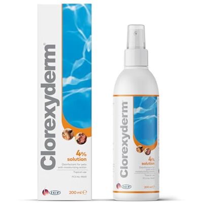 ICF Clorexyderm 4% Chlorhexidine Dog & Cat Spray, No-Rinse Skin Spray, 200 ml No-Rinse Leave-On Chlorhexidine Spray, Rehydrating With Glycerine & Lanolin, Non-Oily, Sprays Onto Skin & Coat ICF Clorexyderm 4% Chlorhexidine Dog & Cat Spray, No-Rinse Skin Spray, 200 ml No-Rinse Leave-On Chlorhexidine Spray, Rehydrating With Glycerine & Lanolin, Non-Oily, Sprays Onto Skin & Coat