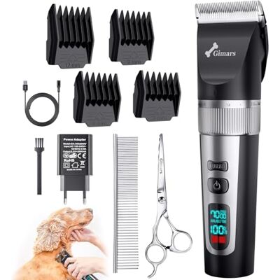 Gimars 3 in 1 Low Noise 4-Speed 7000 RPM Dog Clippers, Cordless Professional Dog Grooming Clippers Kit, Rechargeable Pet Shaver with Comb & Scissors for Dogs, Cats & Horse Thick Hair Gimars 3 in 1 Low Noise 4-Speed 7000 RPM Dog Clippers, Cordless Professional Dog Grooming Clippers Kit, Rechargeable Pet Shaver with Comb & Scissors for Dogs, Cats & Horse Thick Hair