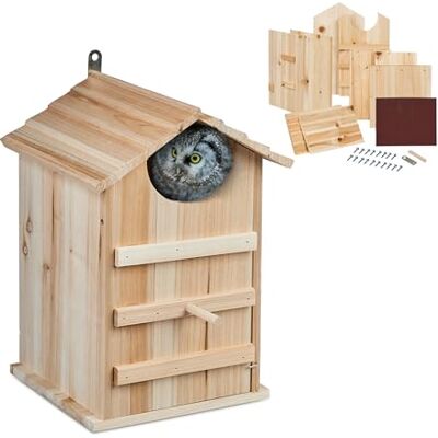 Relaxdays Owl Nesting Box, Wooden, with Entrance Hole HxW: 9.5 x 9.5 cm, Hinged, Bird House Kit for Hanging Up, Natural, Wood, 38.5 x 25 x 28 cm Relaxdays Owl Nesting Box, Wooden, with Entrance Hole HxW: 9.5 x 9.5 cm, Hinged, Bird House Kit for Hanging Up, Natural, Wood, 38.5 x 25 x 28 cm