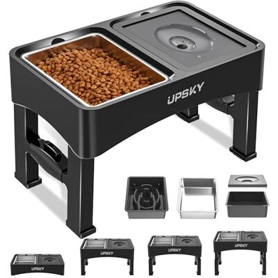 Upsky 3-in-1 Elevated Dog Bowls Slow Feeder, 4 Height Adjustable Raised Dog Bowl Stand, No Spill Dog Water Bowl and Stainless Steel Dog Food Bowl Dispenser for Small Medium Large Dogs, Cats, Black. Upsky 3-in-1 Elevated Dog Bowls Slow Feeder, 4 Height Adjustable Raised Dog Bowl Stand, No Spill Dog Water Bowl and Stainless Steel Dog Food Bowl Dispenser for Small Medium Large Dogs, Cats, Black.