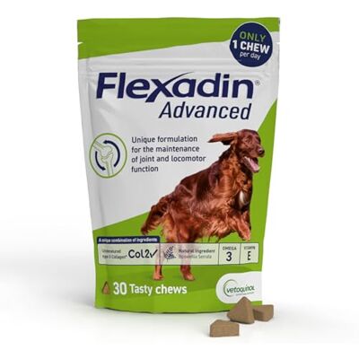 Vetoquinol Flexadin Advanced Joint Care Supplement for Dogs containing Undenatured Type II Collagen,Boswellia serrata, Omega 3 & Vitamin E 30 chews Vetoquinol Flexadin Advanced Joint Care Supplement for Dogs containing Undenatured Type II Collagen,Boswellia serrata, Omega 3 & Vitamin E 30 chews