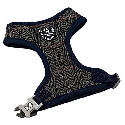 Hugo Boss Tweed Dog Harness No Pull Adjustable Rear Buckle Vest, Grey Checked Herringbone, M Hugo Boss Tweed Dog Harness No Pull Adjustable Rear Buckle Vest, Grey Checked Herringbone, M