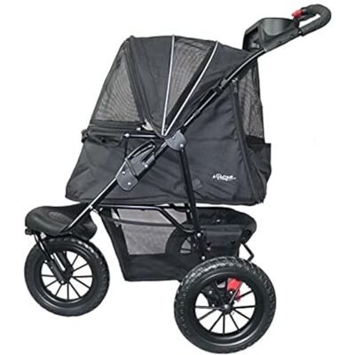 PETIQUE Chinook Black Luxury Dog Stroller for Small & Medium Pets One-Hand Fold 12" EVA Wheels Reflective Trim Easy Clean Pet Carrier Stroller for Dogs & Cats up to 23KG PETIQUE Chinook Black Luxury Dog Stroller for Small & Medium Pets One-Hand Fold 12" EVA Wheels Reflective Trim Easy Clean Pet Carrier Stroller for Dogs & Cats up to 23KG