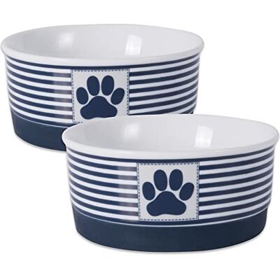 Bone Dry Paw & Patch Ceramic Pet Collection, Small Set, 4.25x2, Nautical Blue, 2 Piece Bone Dry Paw & Patch Ceramic Pet Collection, Small Set, 4.25x2, Nautical Blue, 2 Piece