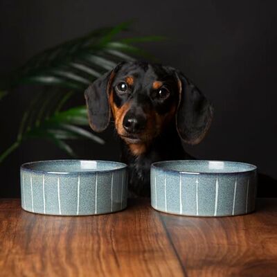Scruffs Ceramic Heavy Duty Reactive Glaze Pet Bowls 2pc Set Grey Pinstripe 13cm Scruffs Ceramic Heavy Duty Reactive Glaze Pet Bowls 2pc Set Grey Pinstripe 13cm