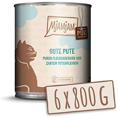 MjAMjAM Premium wet food for cats pure meat pleasure good pure turkey, pack of 6 (6 x 800 g), grain-free with extra meat MjAMjAM Premium wet food for cats pure meat pleasure good pure turkey, pack of 6 (6 x 800 g), grain-free with extra meat