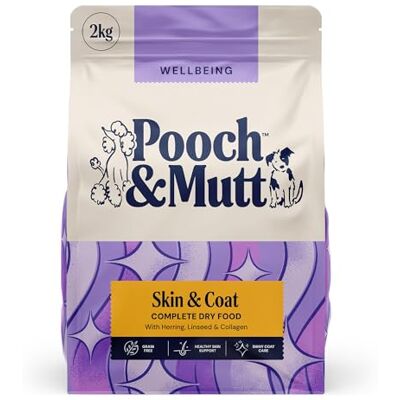 Pooch & Mutt Skin & Coat Complete Dry Dog Food Grain Free (Regular Sized Kibble), for Dry and Itchy Skin, Herring and Linseed, 2kg (packaging may vary) Pooch & Mutt Skin & Coat Complete Dry Dog Food Grain Free (Regular Sized Kibble), for Dry and Itchy Skin, Herring and Linseed, 2kg (packaging may vary)
