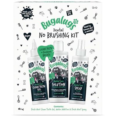 BUGALUGS No Brushing Dog Dental Kit, Dental Water Additive 250ml, Teeth Cleaning Gel 200ml & Dental Spray 200ml, Oral Care for Dogs BUGALUGS No Brushing Dog Dental Kit, Dental Water Additive 250ml, Teeth Cleaning Gel 200ml & Dental Spray 200ml, Oral Care for Dogs