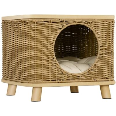 PawHut - Elevated Wicker Cat House - LightBrown - House PawHut - Elevated Wicker Cat House - LightBrown - House