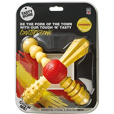 Tasty Bone TastyBone QuattroBone Nylon Dog Chew Toy for Large Dogs (Chorizo) Indestructible for Aggressive Chewers, Everlasting Flavour, Strong Healthy Teeth, Made in the UK Tasty Bone TastyBone QuattroBone Nylon Dog Chew Toy for Large Dogs (Chorizo) Indestructible for Aggressive Chewers, Everlasting Flavour, Strong Healthy Teeth, Made in the UK