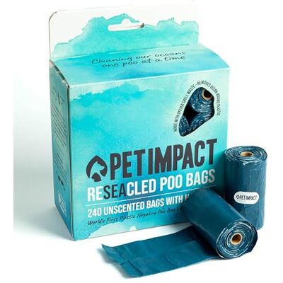 PET IMPACT ReSEAcled Dog Poo Bags, Truly Eco Friendly Sustainable Dog Poop Waste Bags with Handles made of Recycled Plastic and Oyster Shell Waste (16 rolls, 240 bags) PET IMPACT ReSEAcled Dog Poo Bags, Truly Eco Friendly Sustainable Dog Poop Waste Bags with Handles made of Recycled Plastic and Oyster Shell Waste (16 rolls, 240 bags)