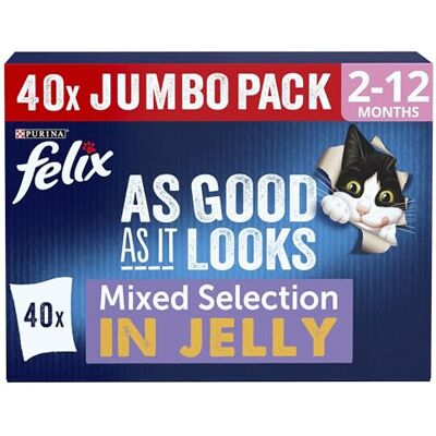 Felix As Good As it Looks Kitten Mixed Selection in Jelly Wet Cat Food 40x85g Felix As Good As it Looks Kitten Mixed Selection in Jelly Wet Cat Food 40x85g