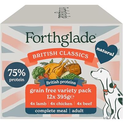 Forthglade British Classics Wet Dog Food Variety Pack (12 x 395g Trays) Grain Free & Hypoallergenic Dog Food, Adult 1 Year+, Chicken, Lamb and Beef with Vegetables, Stomach Sensitive Meals Forthglade British Classics Wet Dog Food Variety Pack (12 x 395g Trays) Grain Free & Hypoallergenic Dog Food, Adult 1 Year+, Chicken, Lamb and Beef with Vegetables, Stomach Sensitive Meals