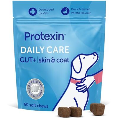 Protexin Daily Care Gut+ Skin & Coat – Probiotic, Prebiotic & Postbiotic Chews for Dogs – Supports Healthy Skin, Coat & Gut Balance – Salmon & Sweet Potato Flavour – 60 Soft Chews Protexin Daily Care Gut+ Skin & Coat – Probiotic, Prebiotic & Postbiotic Chews for Dogs – Supports Healthy Skin, Coat & Gut Balance – Salmon & Sweet Potato Flavour – 60 Soft Chews