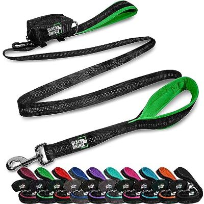 Rhino Dog Leash Heavy Duty Medium & Large Dogs 6ft Long Leashes Two Traffic Padded Comfort Handles for Safety Control Training Double Handle Reflective Lead (Green) Rhino Dog Leash Heavy Duty Medium & Large Dogs 6ft Long Leashes Two Traffic Padded Comfort Handles for Safety Control Training Double Handle Reflective Lead (Green)