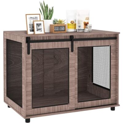 PawHut Crate Furniture with Sliding Door - Walnut Brown - 98 x 60 x 78 cm - dog crate PawHut Crate Furniture with Sliding Door - Walnut Brown - 98 x 60 x 78 cm - dog crate