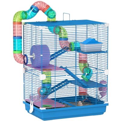 PawHut 5 Tier Hamster Cage 58H x 46L x 30Wcm Blue Tube Exercise Wheels, Tunnel, Water Bottle, Dishes, Gerbil Cage PawHut 5 Tier Hamster Cage 58H x 46L x 30Wcm Blue Tube Exercise Wheels, Tunnel, Water Bottle, Dishes, Gerbil Cage