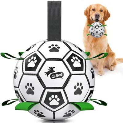 QDAN Dog Soccer Ball with Grab Tabs, Interactive Dog Toy for Tug of War, Fetch, Large Dogs (8 Inch) QDAN Dog Soccer Ball with Grab Tabs, Interactive Dog Toy for Tug of War, Fetch, Large Dogs (8 Inch)