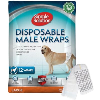 Simple Solution Disposable Dog Diapers for Male Dogs, with Super Absorbent Leak-Proof Fit for Excitable Urination, Incontinence, or Male Marking 12 Pack Simple Solution Disposable Dog Diapers for Male Dogs, with Super Absorbent Leak-Proof Fit for Excitable Urination, Incontinence, or Male Marking 12 Pack