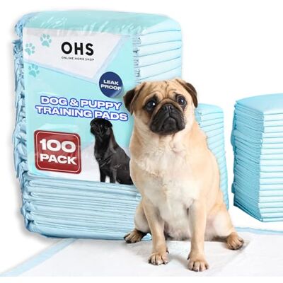 OHS Puppy Pads 100 Pack Large Size 60x60 cm, Super Absorbent Puppy Training Pads Anti Slip Leakproof Quick Dry Surface Puppy Mats Layered Dog Pads, Blue OHS Puppy Pads 100 Pack Large Size 60x60 cm, Super Absorbent Puppy Training Pads Anti Slip Leakproof Quick Dry Surface Puppy Mats Layered Dog Pads, Blue