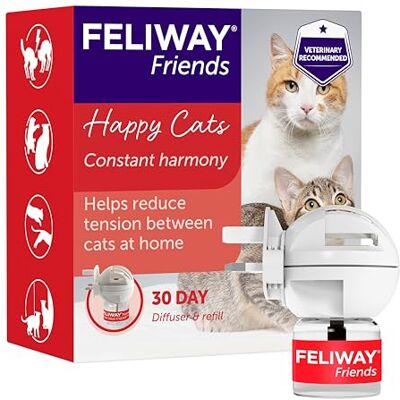 Feliway Friends Cat Calming Plug-In Pheromone Diffuser Starter Kit Helps Create Harmony and Resolve Conflict, Tension and Fight in Multi Cat Households, Drug-Free, Odourless, 30 day supply Feliway Friends Cat Calming Plug-In Pheromone Diffuser Starter Kit Helps Create Harmony and Resolve Conflict, Tension and Fight in Multi Cat Households, Drug-Free, Odourless, 30 day supply