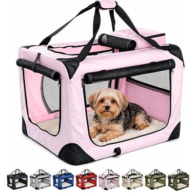 Floofy Friends Soft-Sided Dog Travel Crate Foldable, Breathable Pet Carrier for Small Dogs & Cats, Ideal for Car Travel & Home Use Pink Floofy Friends Soft-Sided Dog Travel Crate Foldable, Breathable Pet Carrier for Small Dogs & Cats, Ideal for Car Travel & Home Use Pink