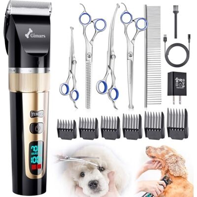 Gimars 6 in 1 7000 RPM Low Noise Dog Clippers with Professional Dog Grooming Scissors, Rechargeable Cordless Cat Grooming Kit Pet Trimmer Shaver with Comb & Scissors for Cats & Horse Thick Hair Gimars 6 in 1 7000 RPM Low Noise Dog Clippers with Professional Dog Grooming Scissors, Rechargeable Cordless Cat Grooming Kit Pet Trimmer Shaver with Comb & Scissors for Cats & Horse Thick Hair