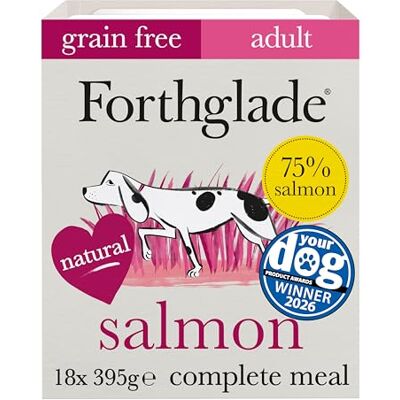 Forthglade Wet Dog Food (18 x 395g Trays) Grain Free & Hypoallergenic Dog Food, Adult 1 Year+, Salmon with Vegetables, Complete Stomach Sensitive Meals with Natural Ingredients Forthglade Wet Dog Food (18 x 395g Trays) Grain Free & Hypoallergenic Dog Food, Adult 1 Year+, Salmon with Vegetables, Complete Stomach Sensitive Meals with Natural Ingredients