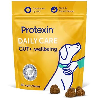 Protexin Daily Care Gut+ Wellbeing – Probiotic, Prebiotic & Postbiotic Chews for Dogs – Supports Gut Balance, Skin, Mobility & Immune Health – Duck & Carrot Flavour – 60 Soft Chews Protexin Daily Care Gut+ Wellbeing – Probiotic, Prebiotic & Postbiotic Chews for Dogs – Supports Gut Balance, Skin, Mobility & Immune Health – Duck & Carrot Flavour – 60 Soft Chews