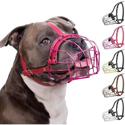 BRONZEDOG Pitbull Dog Muzzle Metal Mask Amstaff Wire Basket Pit Bull Adjustable Leather Straps for Large Dogs BRONZEDOG Pitbull Dog Muzzle Metal Mask Amstaff Wire Basket Pit Bull Adjustable Leather Straps for Large Dogs
