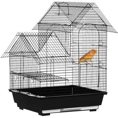 PawHut Metal Bird Cage for Finch & Canary w/Food Containers 39x33x47cm Swing Ring, Tray, Handle PawHut Metal Bird Cage for Finch & Canary w/Food Containers 39x33x47cm Swing Ring, Tray, Handle
