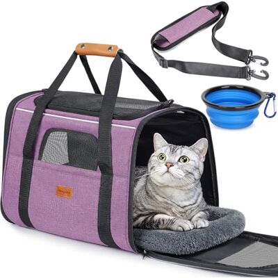 Morpilot Cat Carrier Airline Approved, Top Opening Portable Dog Bag with Breathable Mesh/Removable Mat, Adjustable Shoulder Strap & Bowl, Foldable Travel Cage, M, Pink (Max 7kg) Morpilot Cat Carrier Airline Approved, Top Opening Portable Dog Bag with Breathable Mesh/Removable Mat, Adjustable Shoulder Strap & Bowl, Foldable Travel Cage, M, Pink (Max 7kg)