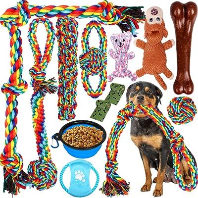 XLMYS 17 PCS Dog Chew Toys for Aggressive Chewers, Puppy Teething Chew Toys Dog Rope Toys Tug of War Dog Toys for Puppy Teething XLMYS 17 PCS Dog Chew Toys for Aggressive Chewers, Puppy Teething Chew Toys Dog Rope Toys Tug of War Dog Toys for Puppy Teething