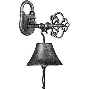 Relaxdays Cast Iron Door Bell, Antique Design, Hanging Doorbell with Key, for Outdoors, with Rope, Wall Mounted, Silver Relaxdays Cast Iron Door Bell, Antique Design, Hanging Doorbell with Key, for Outdoors, with Rope, Wall Mounted, Silver
