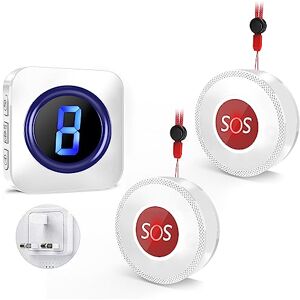 SURFOU Wireless Caregiver Pager, Buzzer Call Bell, Elderly Panic Alarm Call Button at 1,000ft Long Range with 2 SOS Call Buttons Personal Alarms, 55 Melodies, 5 Volume Levels and LED Flash, White SURFOU Wireless Caregiver Pager, Buzzer Call Bell, Elderly Panic Alarm Call Button at 1,000ft Long Range with 2 SOS Call Buttons Personal Alarms, 55 Melodies, 5 Volume Levels and LED Flash, White