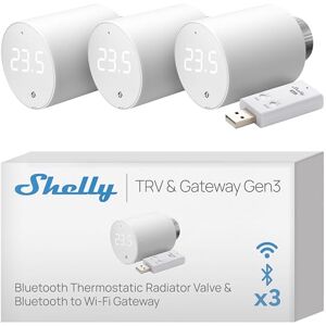Shelly Blu TRV & Blu Gateway Gen3, Bluetooth Smart Radiator Thermostat, Precise Temperature Control, Rotatable Screen, Boost Mode, Long-lasting batteries, Bluetooth Gateway Included (3 pack) Shelly Blu TRV & Blu Gateway Gen3, Bluetooth Smart Radiator Thermostat, Precise Temperature Control, Rotatable Screen, Boost Mode, Long-lasting batteries, Bluetooth Gateway Included (3 pack)