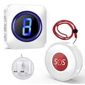 SURFOU Wireless Caregiver Pager, Home Alarm Systems for Elderly, Alarm Call Button Personal for Seniors Patients Disabled, SOS Call Panic Button Alert, Range 1,000Ft/300M SURFOU Wireless Caregiver Pager, Home Alarm Systems for Elderly, Alarm Call Button Personal for Seniors Patients Disabled, SOS Call Panic Button Alert, Range 1,000Ft/300M