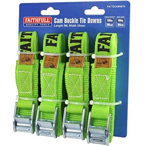 Faithfull FAITDCAMSET4 Set of 4 Cam Buckle Tie Downs 5M Long x 25mm Wide Faithfull FAITDCAMSET4 Set of 4 Cam Buckle Tie Downs 5M Long x 25mm Wide