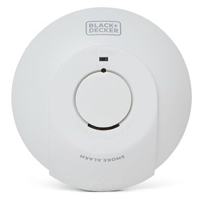 Black & Decker Mains Smoke Alarm. Mains Powered Smoke Detector, Interlinked Wired with Battery Back Up. Optical Smoke Alarm for Home with FAST FIX Easy Install Base and Test Button. White Black & Decker Mains Smoke Alarm. Mains Powered Smoke Detector, Interlinked Wired with Battery Back Up. Optical Smoke Alarm for Home with FAST FIX Easy Install Base and Test Button. White