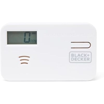 Black & Decker Carbon Monoxide Alarm and Detector with LCD Screen. 10 Year Life with 9v Replaceable Battery Included. Easy to Install CO Alarm for Home, White with Test Button Black & Decker Carbon Monoxide Alarm and Detector with LCD Screen. 10 Year Life with 9v Replaceable Battery Included. Easy to Install CO Alarm for Home, White with Test Button