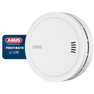 ABUS Prefira 10 smoke detector Q-label certified smoke detector with 10-year battery, large test button, false alarm protection with insect screen and pollution compensation ABUS Prefira 10 smoke detector Q-label certified smoke detector with 10-year battery, large test button, false alarm protection with insect screen and pollution compensation
